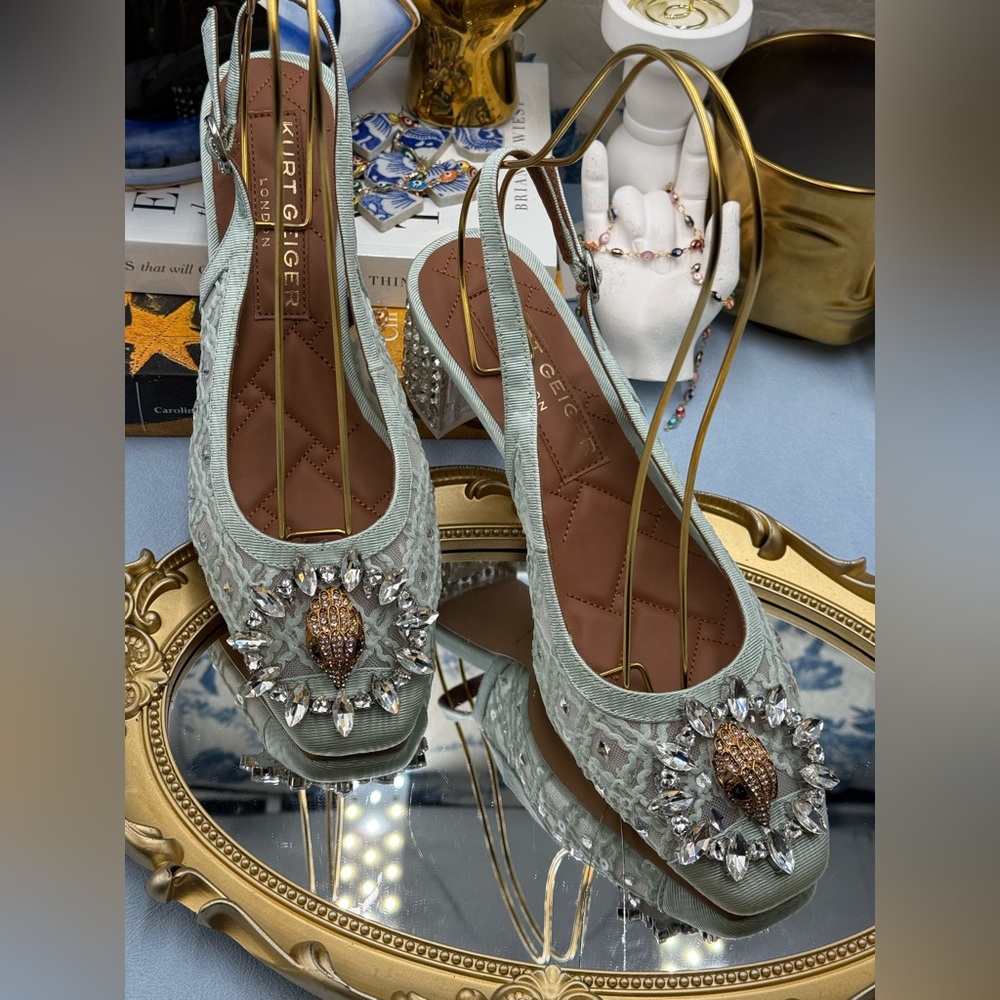 🆕 KURT GEIGER LONDON 🧿 NWOB Chelsea 60 Block Slingback Mules, Mint Green Sz8.5 - Picture 6 of 16